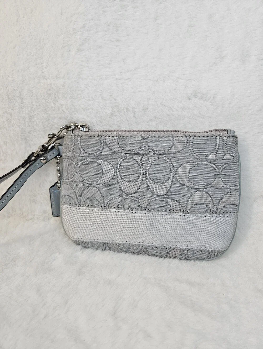 Coach Gray Signature Wristlet Pouch
